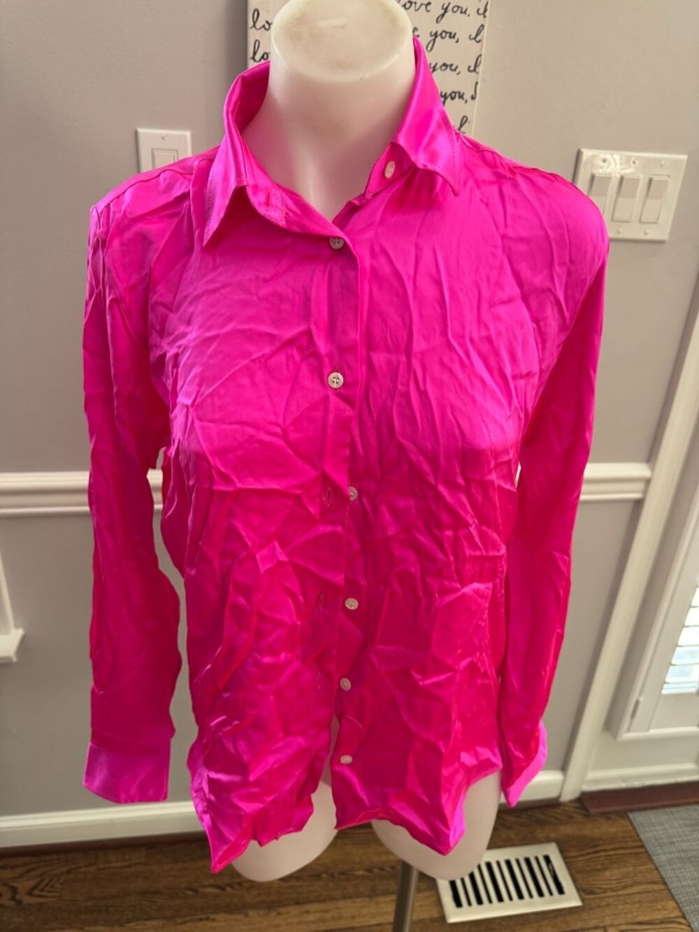 Nigel Curtiss 100% Silk Button Down Shirt Top Blouse Pink OS